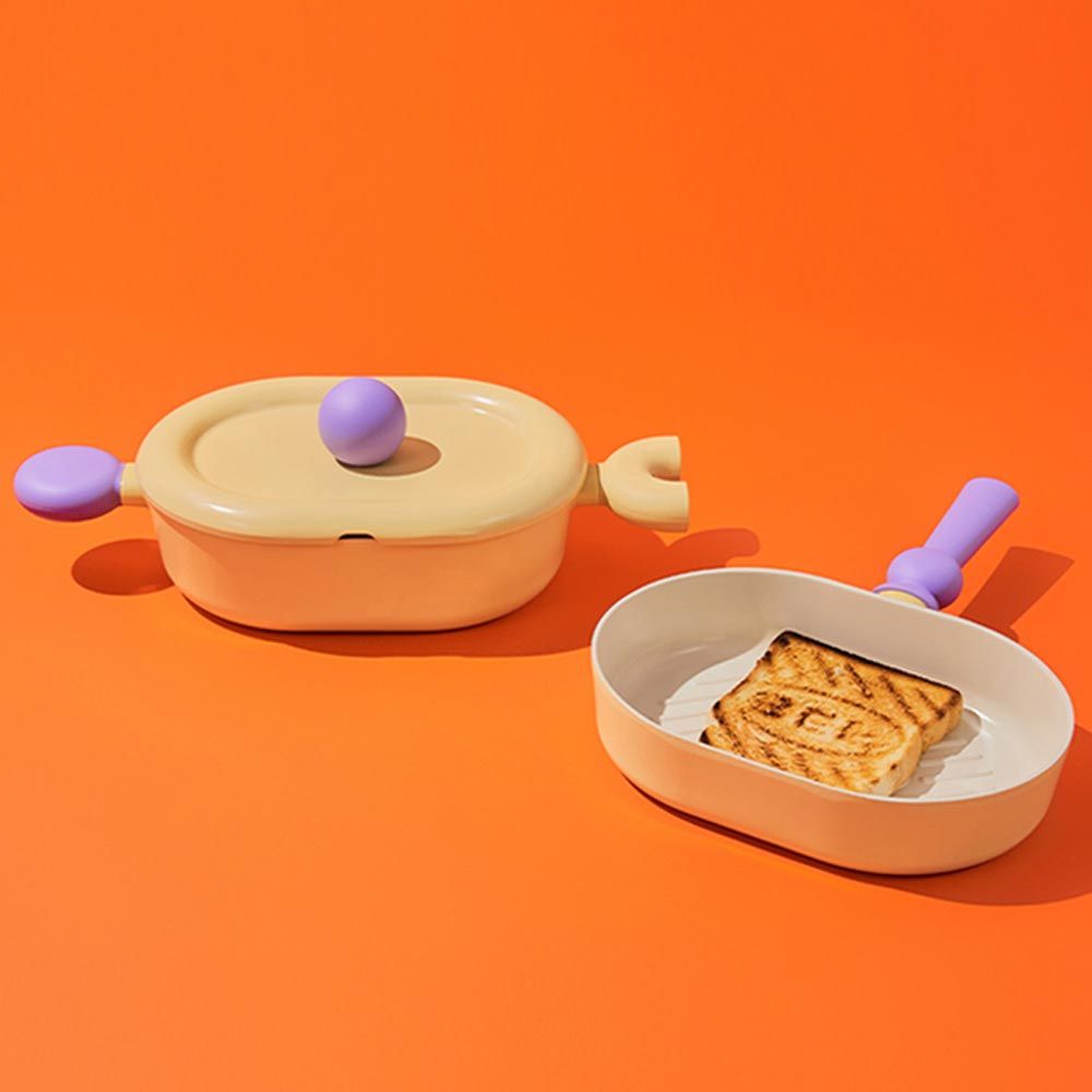 [BETTER FINGER] Neoflam Stew Pot Oval(24cm) + Grill Pan (24cm) Set – All-Heat Compatible, Signature 3-Piece Ceramic Coating Kitchen Pots and Pans Lid-Compatible - Made in Korea